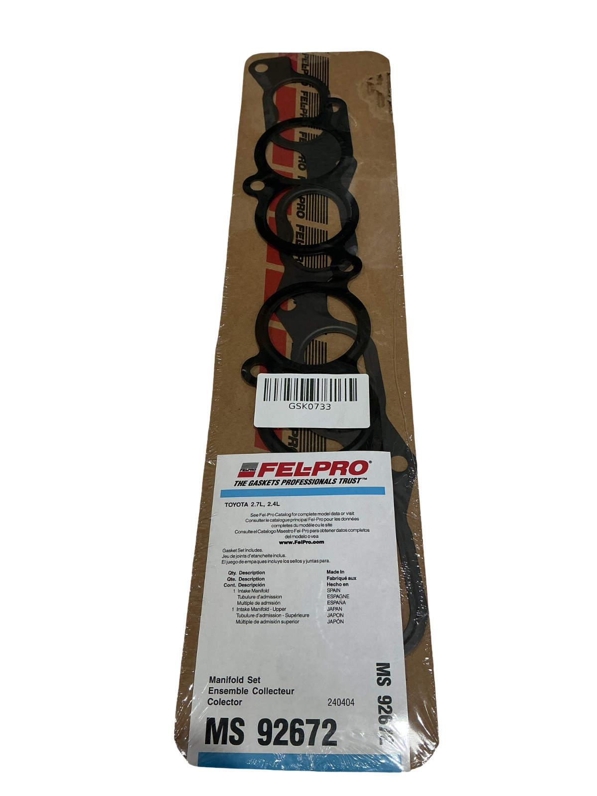 Fel-Pro MS 92672 Intake Manifold Gasket Set Toyota 2.4L 2.7L L4 Premium