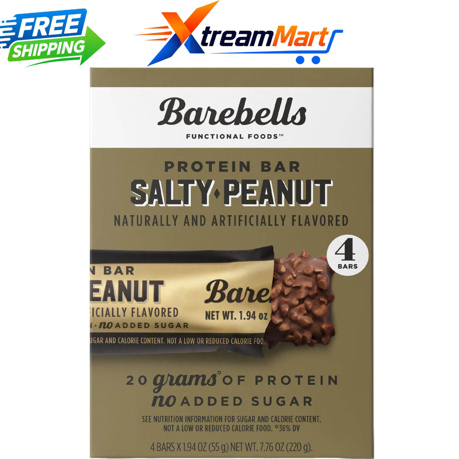Barebells Salty Peanut Protein Bars, 20g Protein, 1.9 oz., 4 Count