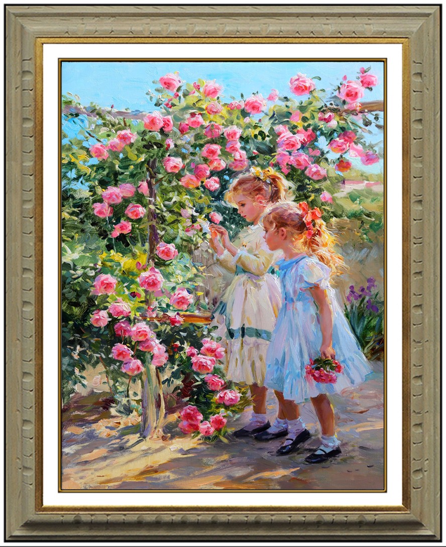 Hand Painted Oil Painting art Impressionist two Small girl on canvas 24X36