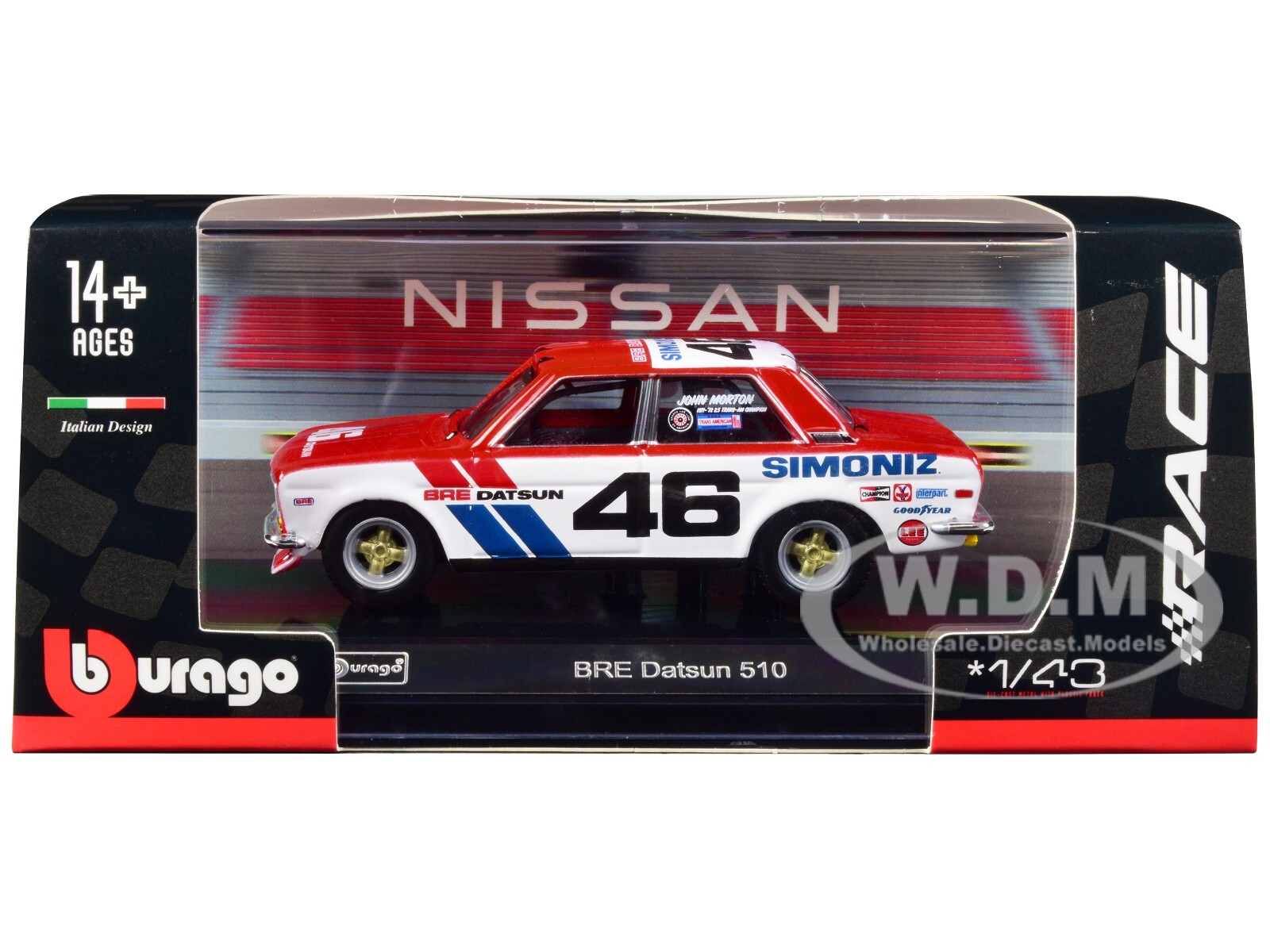 DATSUN 510 #46 RED BRE BROCK RACING ENTERPRISES 1/43 DIECAST CAR BBURAGO 38301