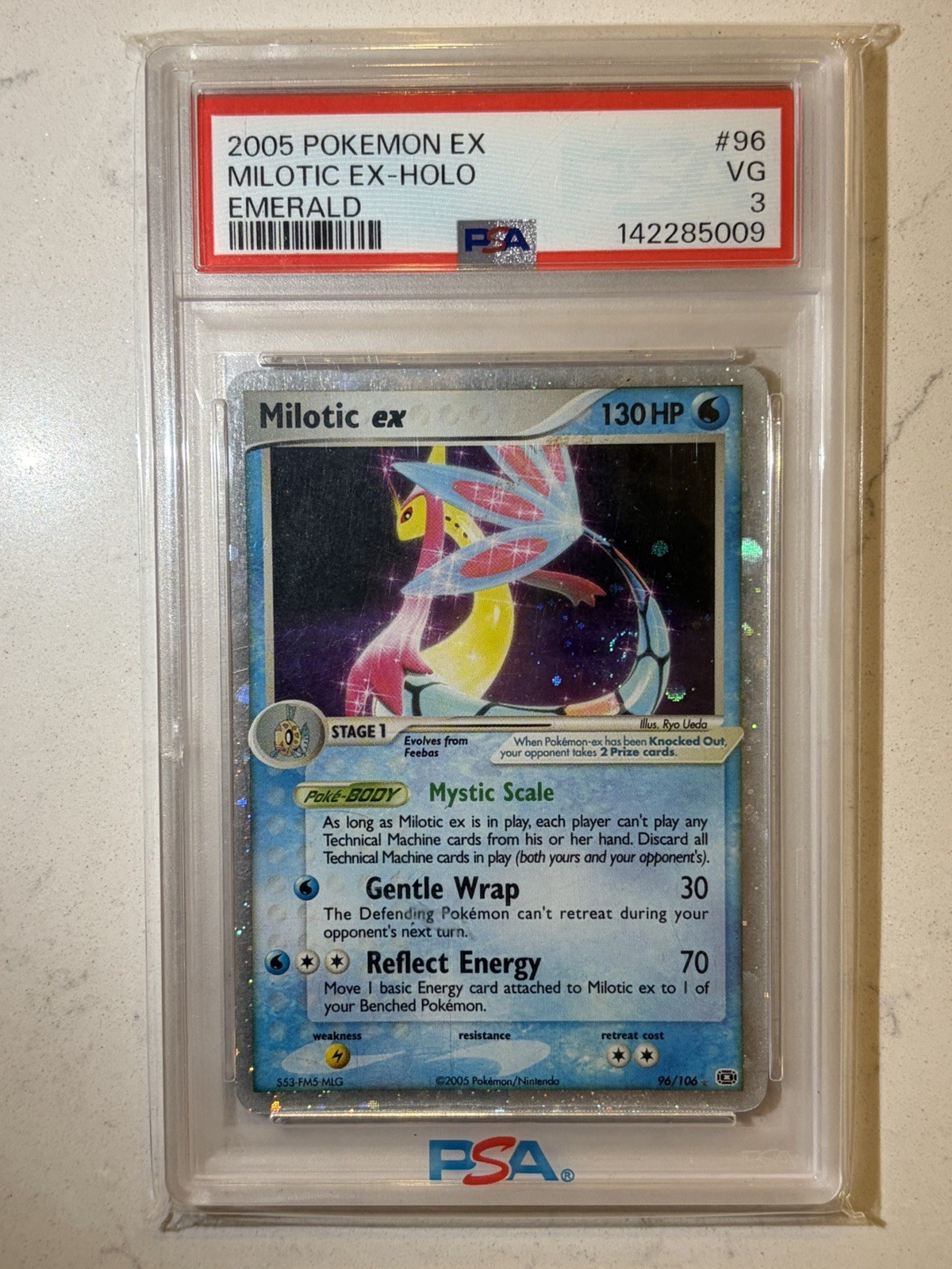 PSA 3 Milotic ex EX Emerald Holo 2005 TAIL SWIRL English Pokemon Card #96/106 PSA 3 Milotic ex EX Emerald Holo 2005 TAIL SWIRL English Pokemon Card #96/106