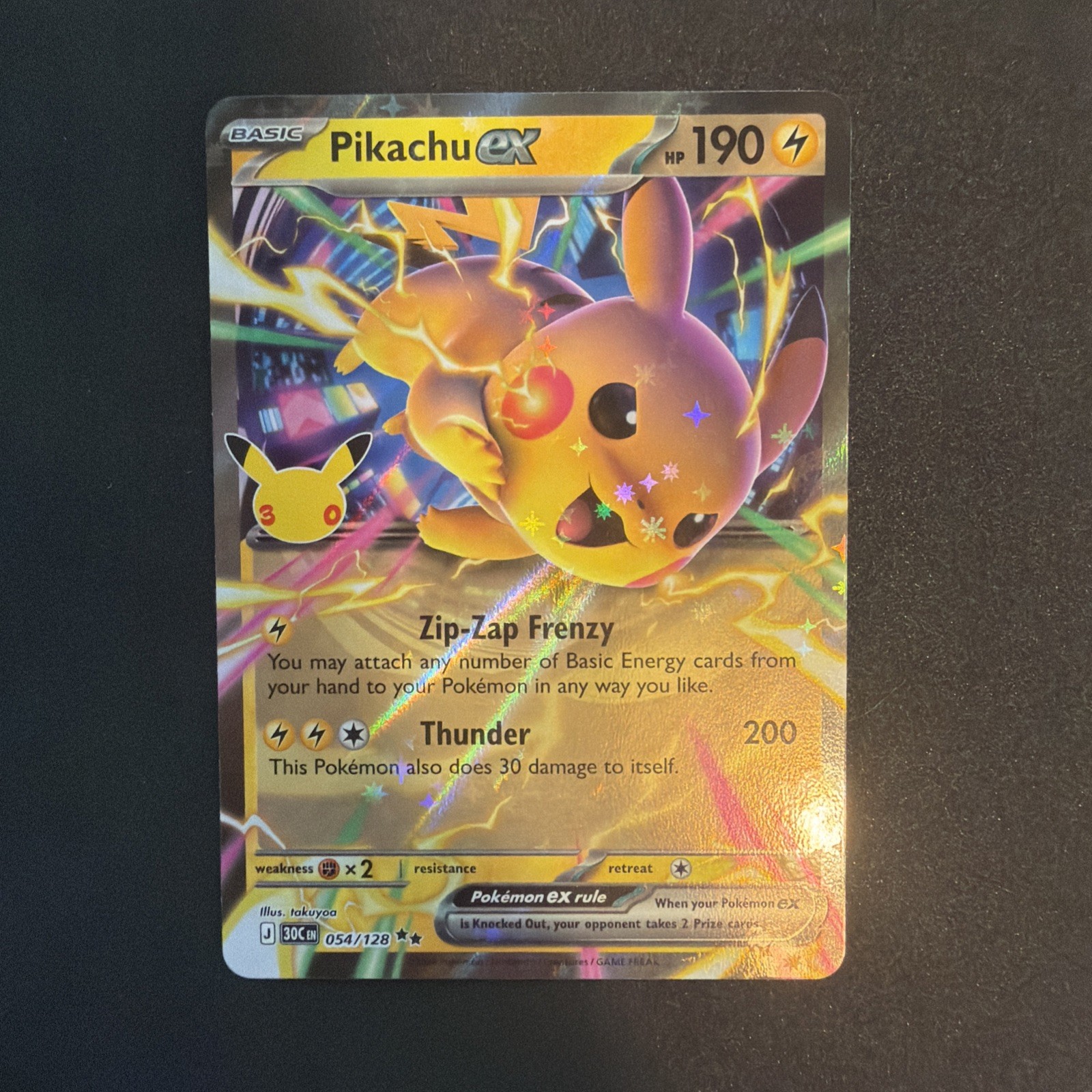 PIKACHU EX 054/128 HOLO DOUBLE RARE POKEMON ME: 30TH CELEBRATION NM/M PIKACHU EX 054/128 HOLO DOUBLE RARE POKEMON ME: 30TH CELEBRATION NM/M