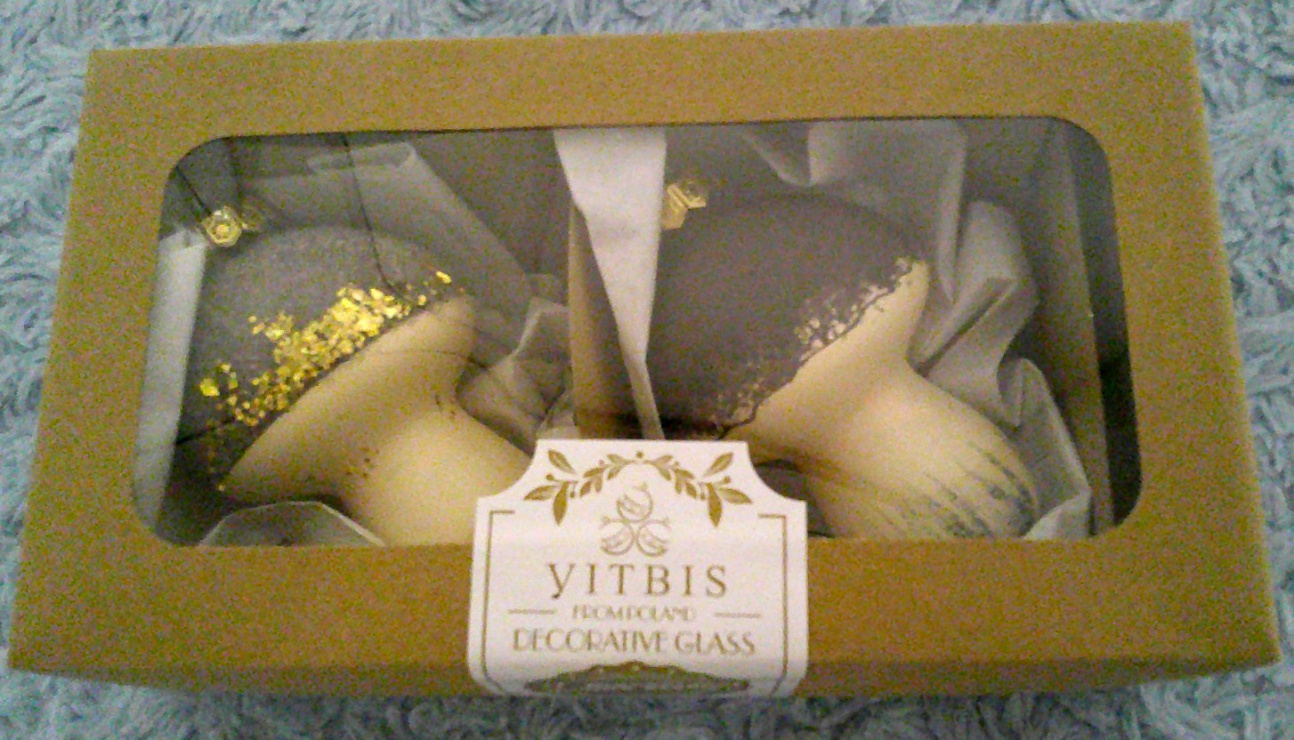 Vitbis Poland Natural Mushroom w/ Flocked Caps Christmas Ornaments Set/2 NIB