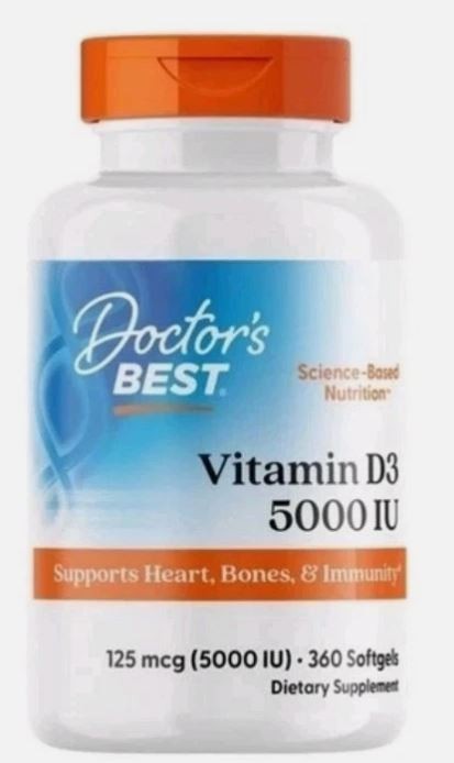 New & Sealed Doctor\'s Best Vitamin D3 5000 IU 125 mcg 360 Softgels EXP 06/2027 New & Sealed Doctor\'s Best Vitamin D3 5000 IU 125 mcg 360 Softgels EXP 06/2027