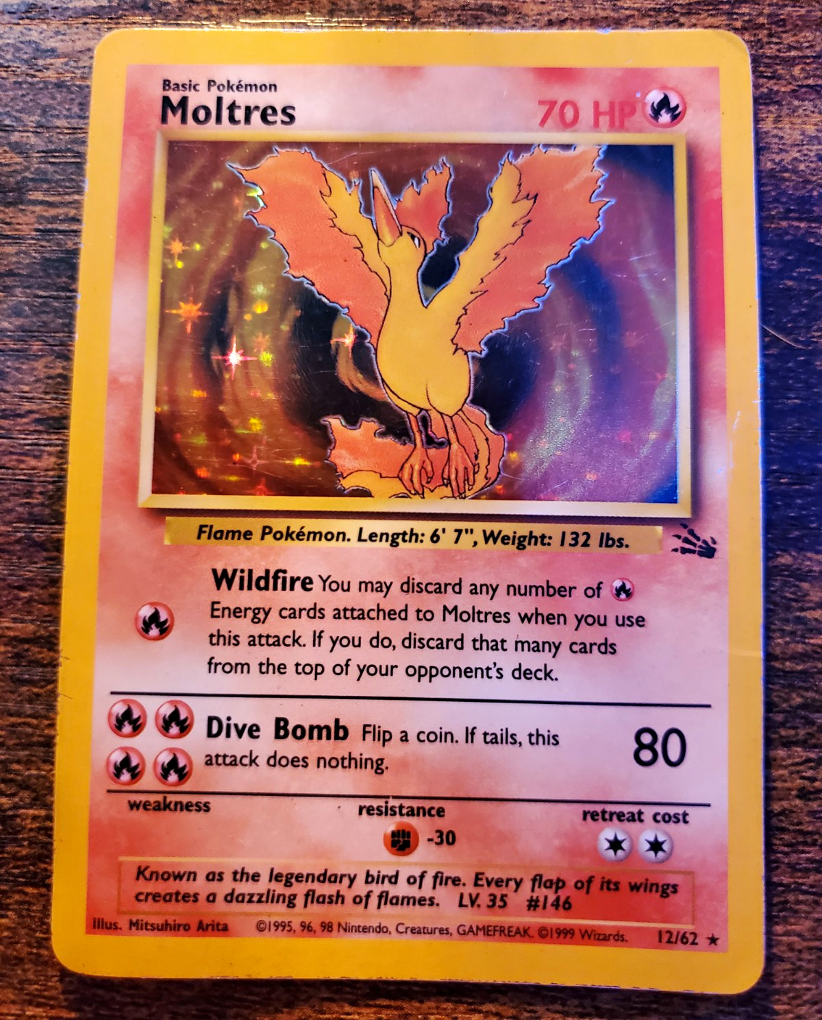 Moltres 12/62 Fossil Holo Rare English Unlimited Arita Pokémon TCG