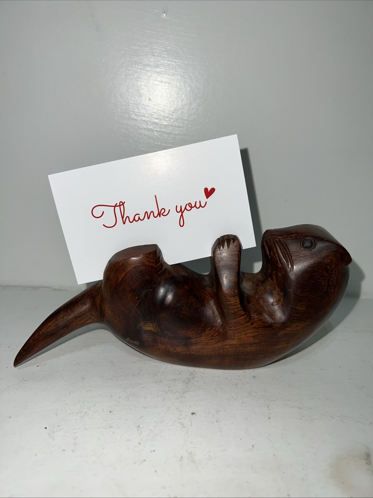 Vintage Hand Carved Wooden Otter 6.5” Long Card Holder Sculpture Mexico Made Vintage Hand Carved Wooden Otter 6.5” Long Card Holder Sculpture Mexico Made