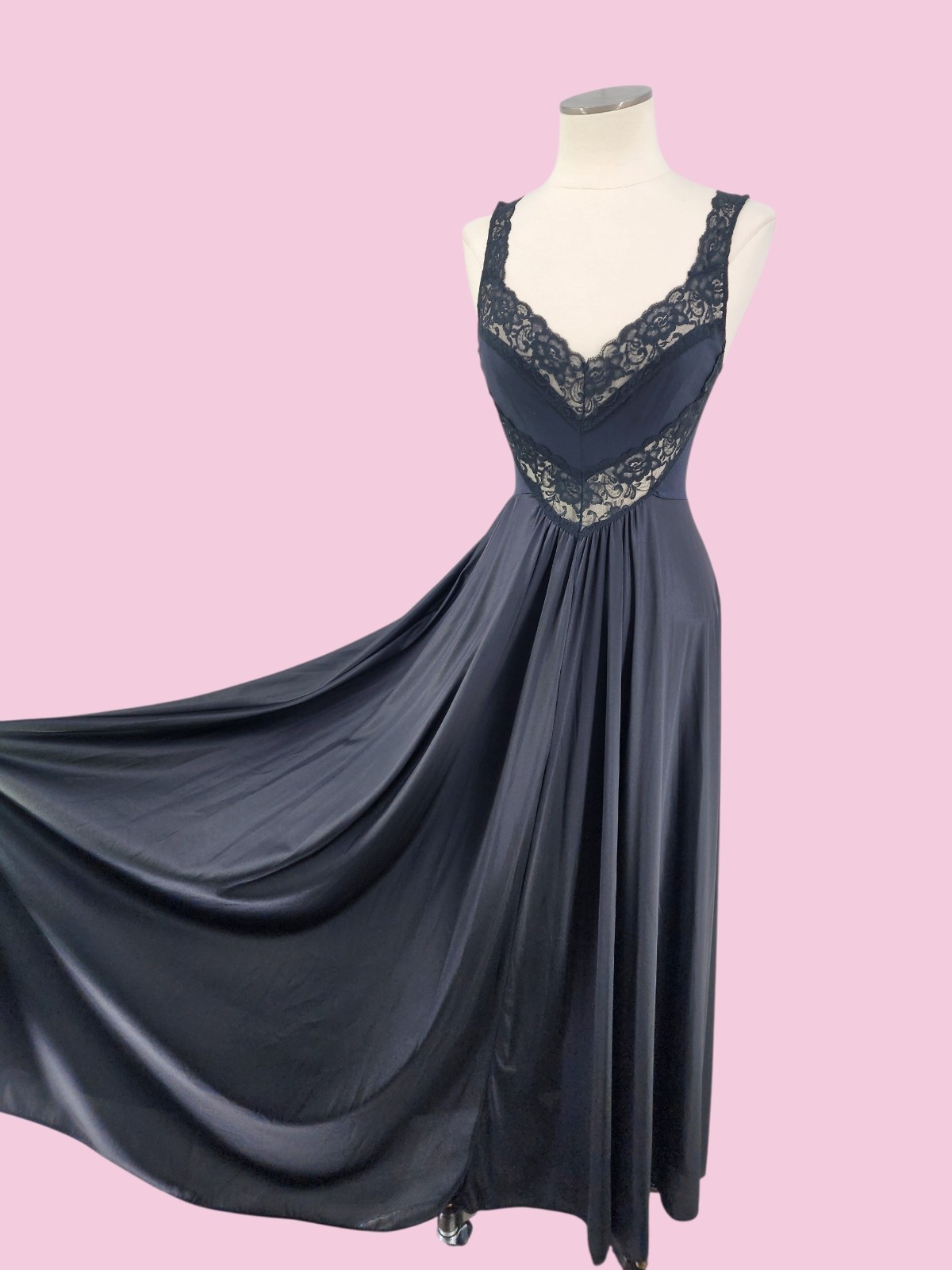 Vintage Full Sweep Long Nightgown Sheer Lace Peek A Boo Negligee Black Sz Large Vintage Full Sweep Long Nightgown Sheer Lace Peek A Boo Negligee Black Sz Large