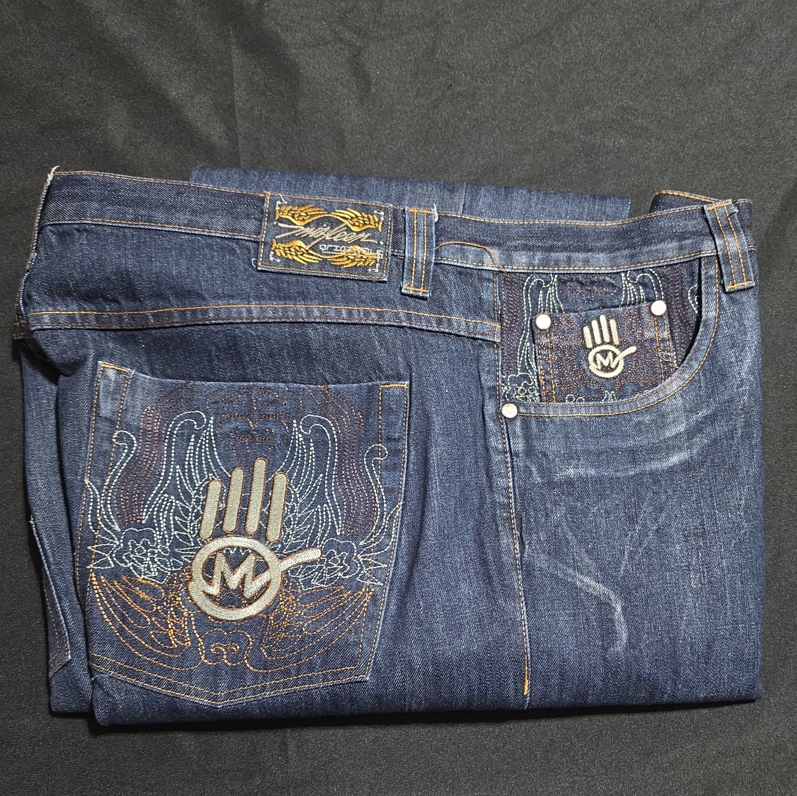 Miskeen Vintage Y2k Baggy Jeans with Embroidered Pockets