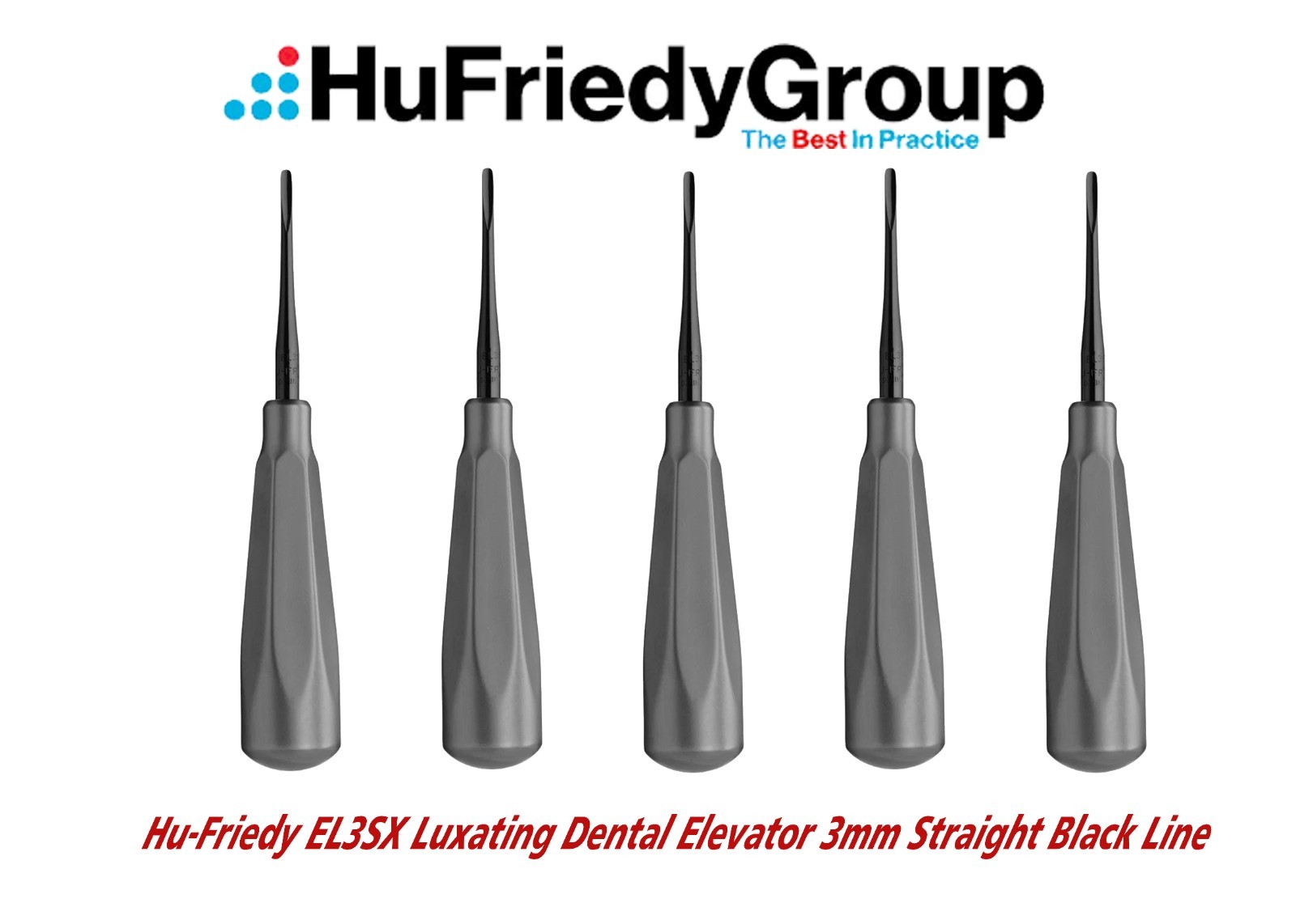 Hu-Friedy EL3SX Luxating Dental Elevator 3mm Straight Black Line 5x