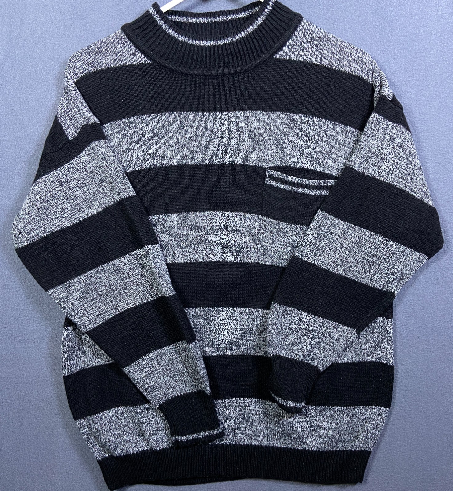 Vintage A\' MILANO Bold Gray Black Stripe Turtleneck Sweater Size M 21x25 VTG