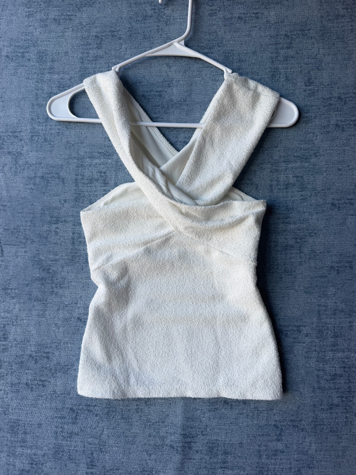 ZARA Women’s White Textured Cross Neck Sleeveless Halter Top Size XS