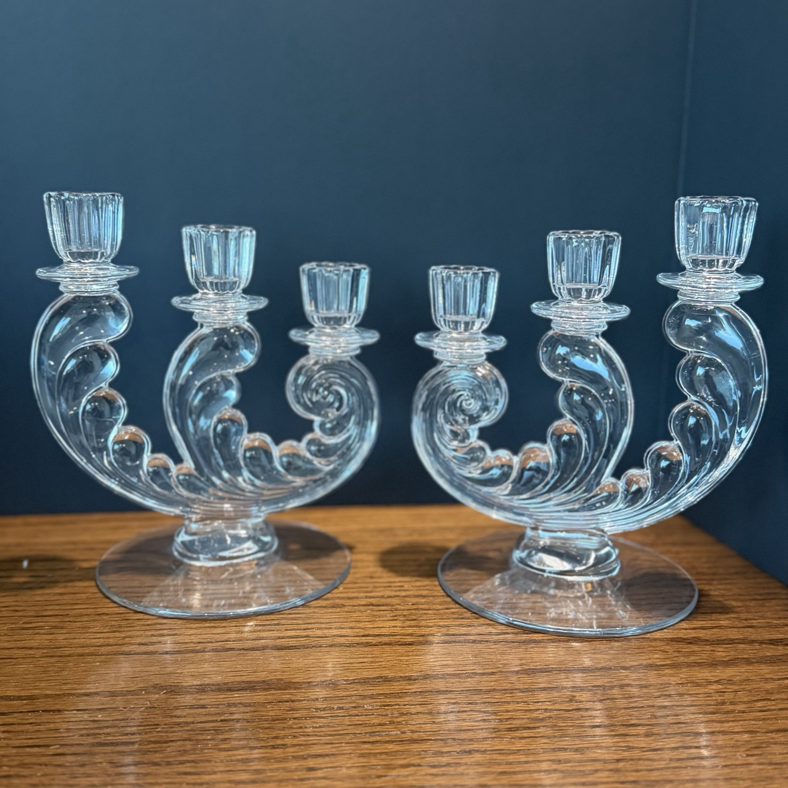 Vintage Fostoria Plume 3-Light Crystal Candelabra Candlestick Holder