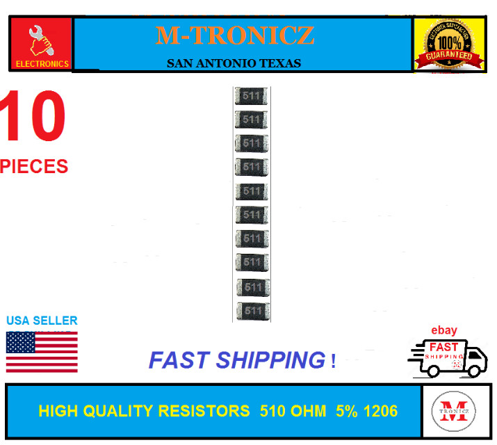 LOT OF 10 PCS 510 OHM 1206 SIZE 5% ROHM HIGH QUALITY RESISTORS SMD LOT OF 10 PCS 510 OHM 1206 SIZE 5% ROHM HIGH QUALITY RESISTORS SMD