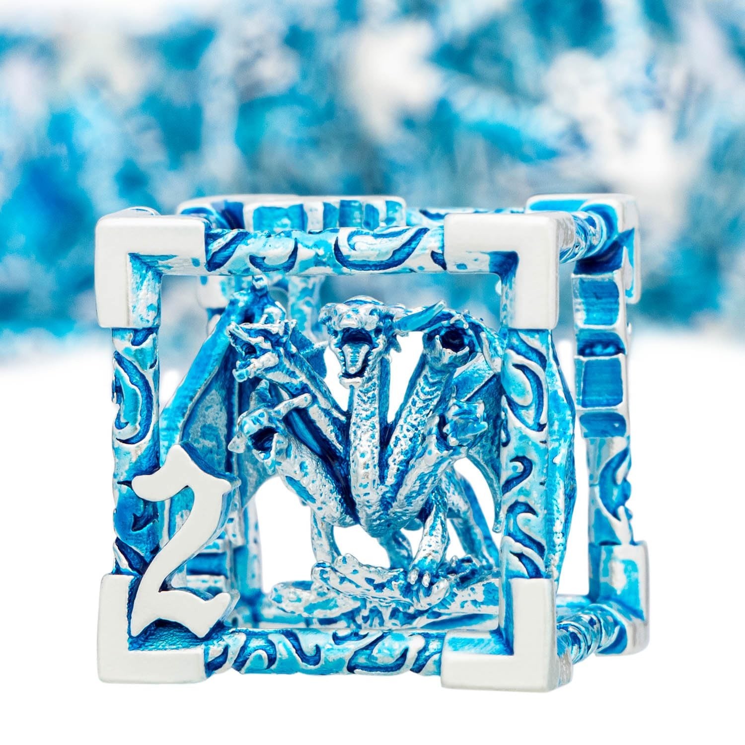 ARUOHHA Hollow DND Dice Set Silver Blue 5-Headed Dragons D and D Dice with Gi...