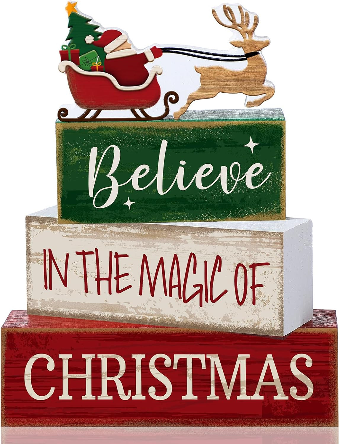 4 Pcs Christmas Table Decorations Wooden Stacked Block Santa 4 Pcs Christmas Table Decorations Wooden Stacked Block Santa