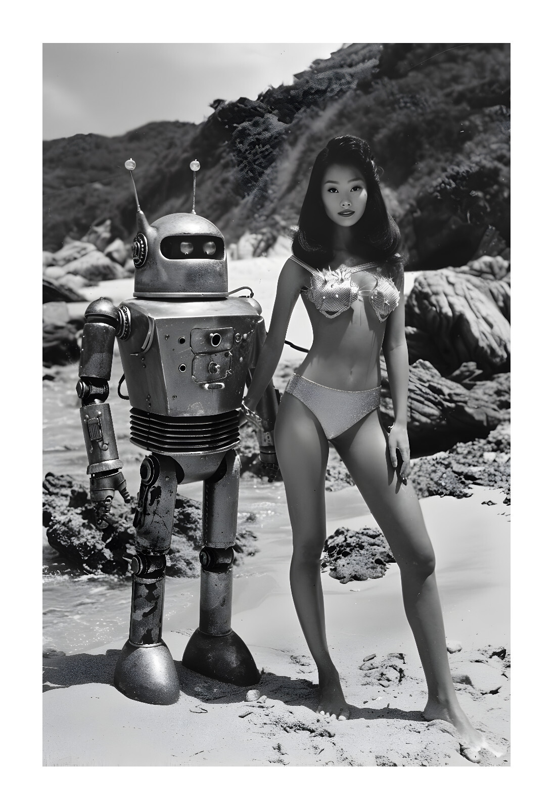 1960s Asian Woman and Vintage Robot Atomic Tiki Era Art Print ar1