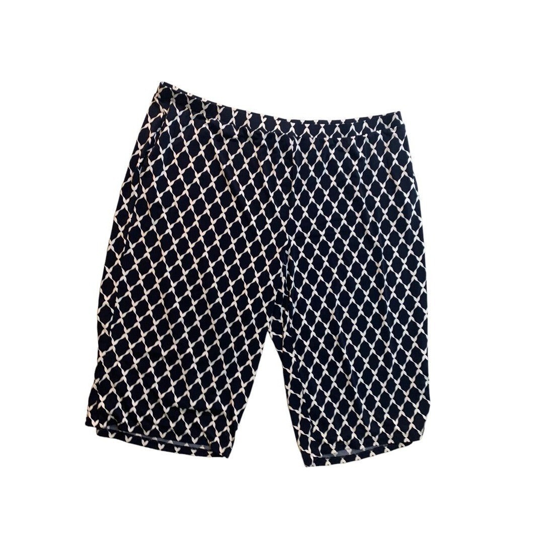 3X Susan Graver Pull On Navy Blue White Pattern Crop Pants Pockets Women\'s