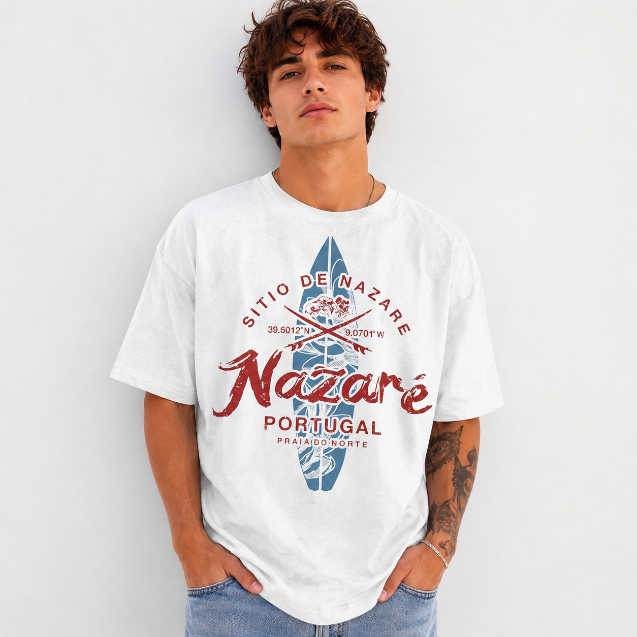 Lisbon Portugal Retro Surf Graphic T-Shirt Vintage Beach Surfing Tee