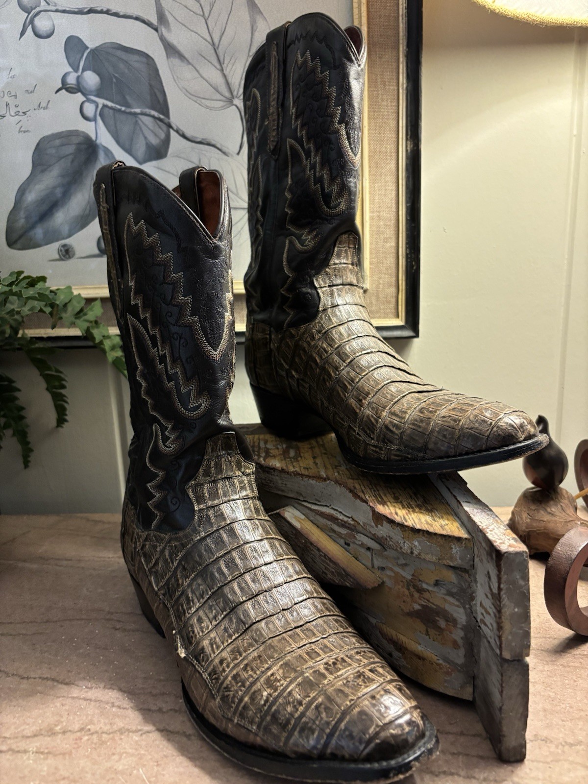 Dan Post Men’s Western Boots Crocodile Leather stitchPull-On Brown/Black size 13
