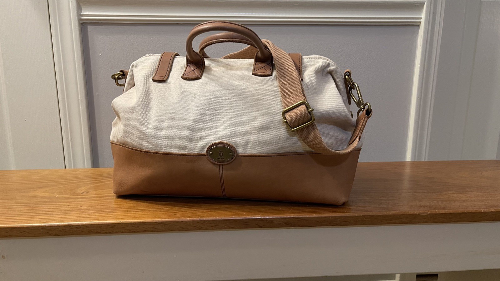 Fossil Long Live Vintage Canvas Leather Dr. Bag/ Satchel Bag Large