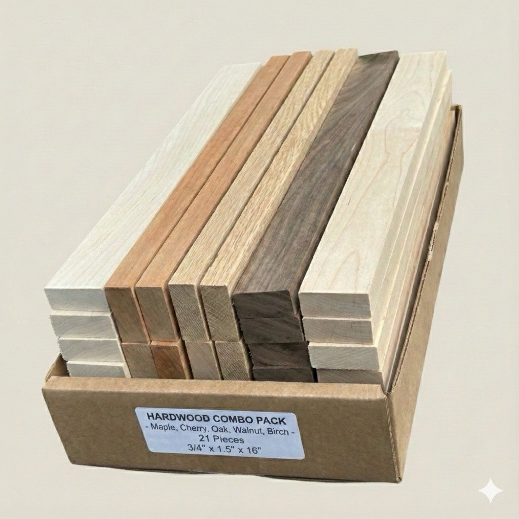 Variety Hardwood Lumber Pack – Walnut, Maple, Cherry, Oak & Others (21 Pieces)