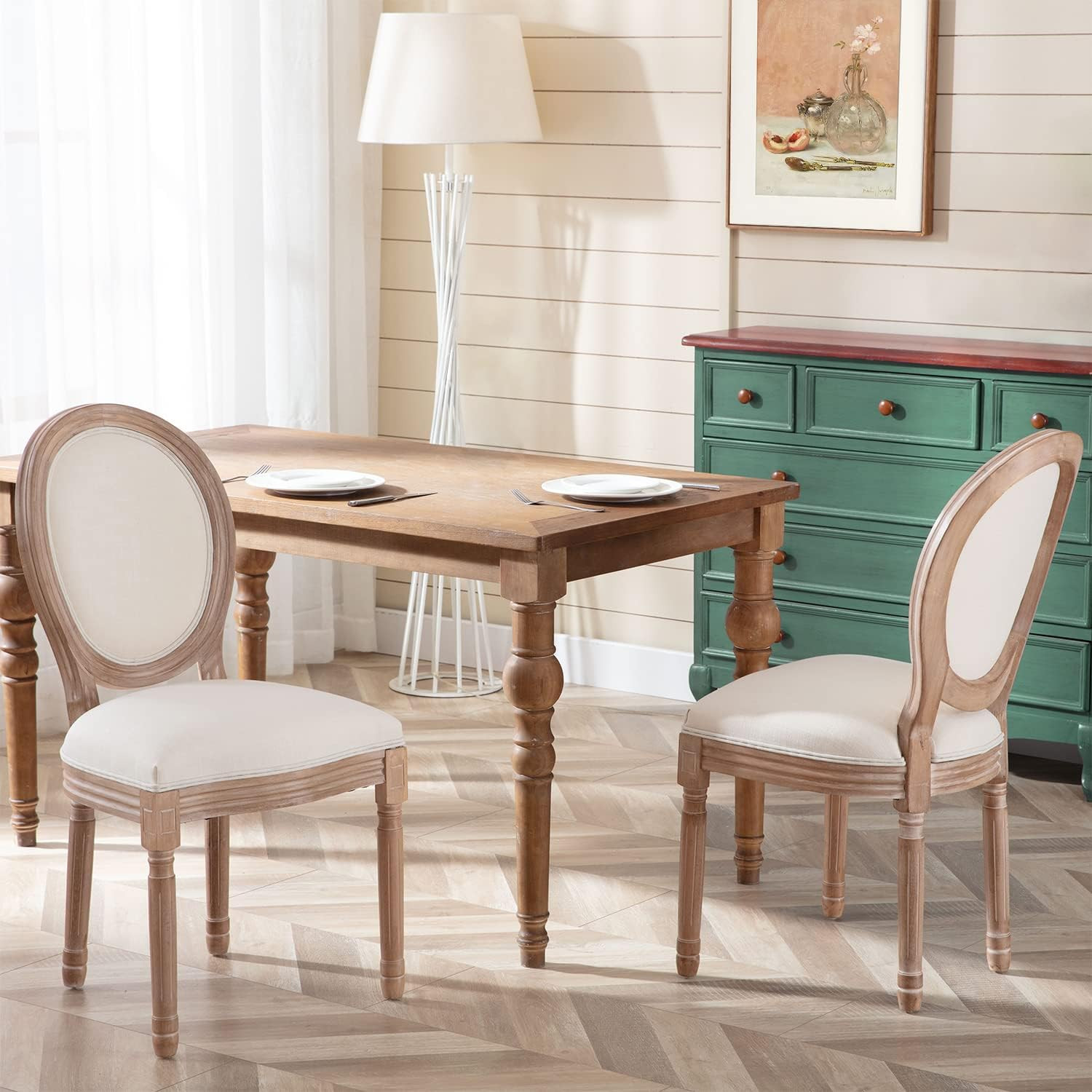 Vintage French Country Dining Chairs Set of 2 with Carved Wood Frame