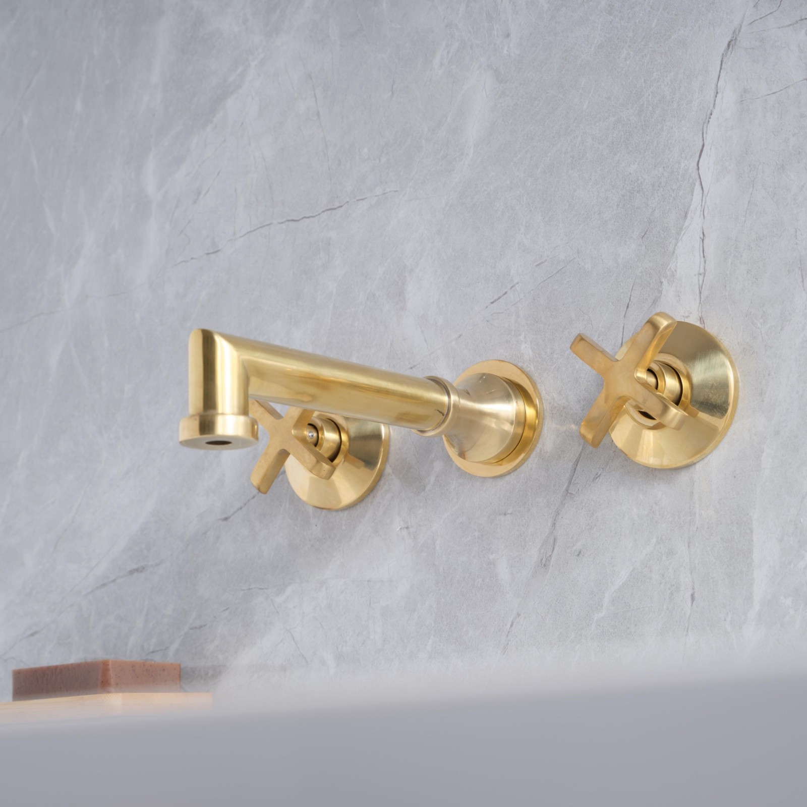 Unlacquered Solid Brass Wall-Mount Sink Faucet, Antique Basin Vanity Faucet