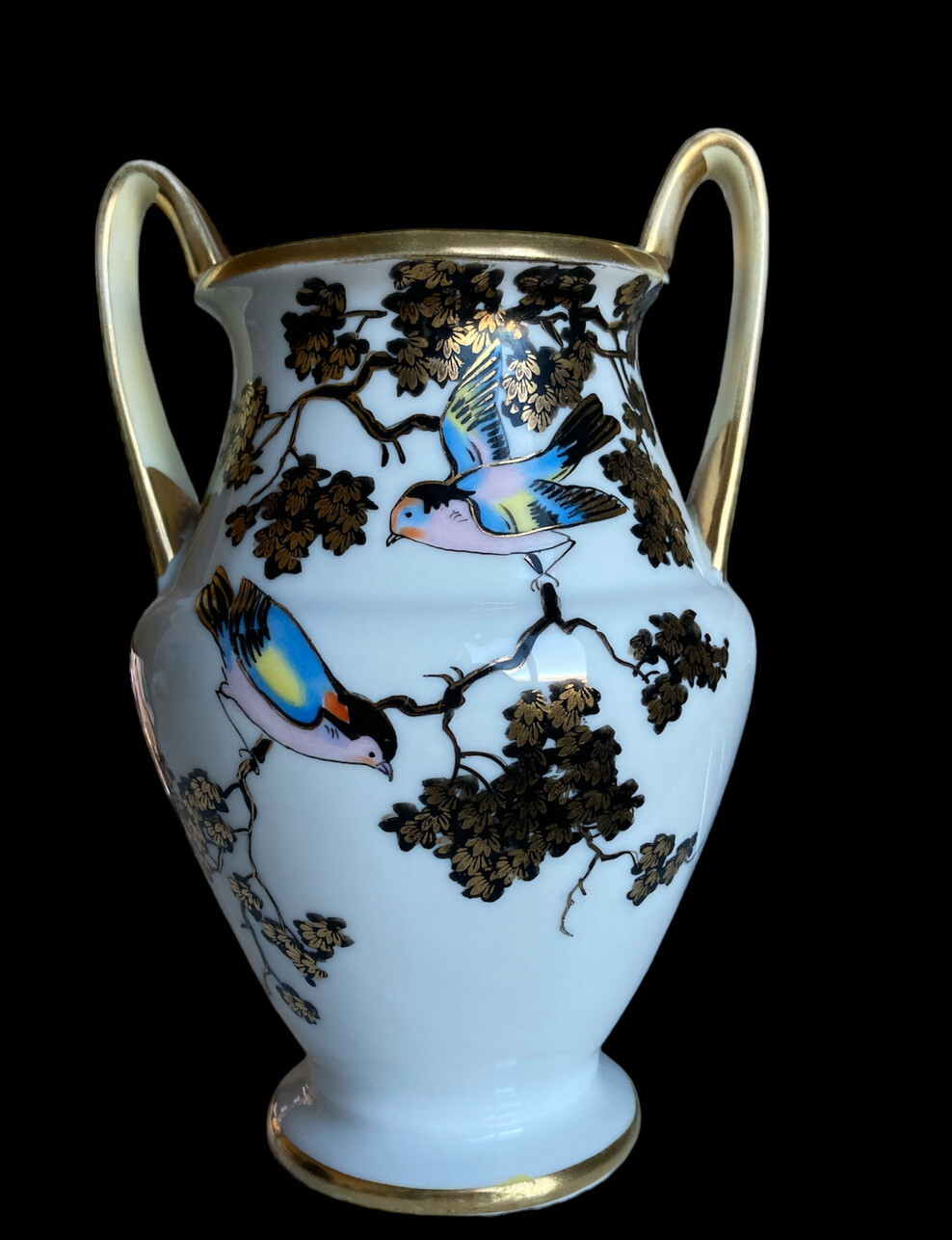 Antique Nippon Hand Painted White Vase Bird/Branches Scenery Made in Japan 1911