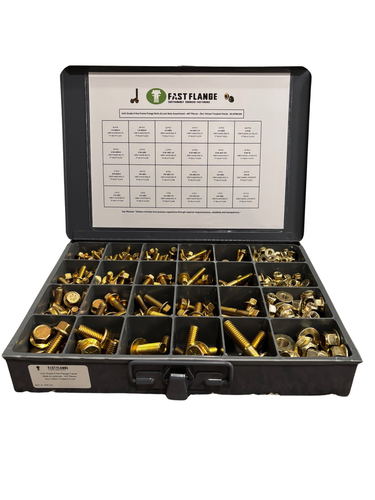 Grade 8 Hex Cap Flange Frame Bolt Zinc Yellow & Locking Flange Nuts Kit - 447 Pc Grade 8 Hex Cap Flange Frame Bolt Zinc Yellow & Locking Flange Nuts Kit - 447 Pc