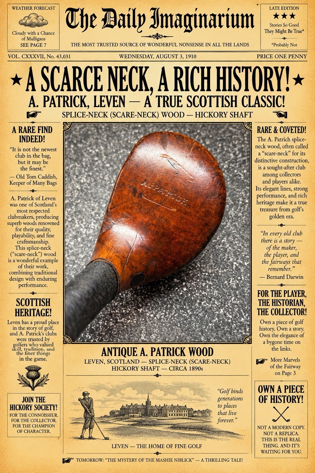 Antique Hickory Shaft A. Patrick, Leven — Splice-Neck (Scare-Neck) Wood