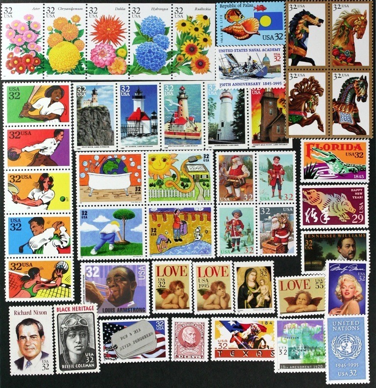 1995 U.S. Commemorative Year Set, 110 stamps with 3 sheets, Mint NH see scans 1995 U.S. Commemorative Year Set, 110 stamps with 3 sheets, Mint NH see scans