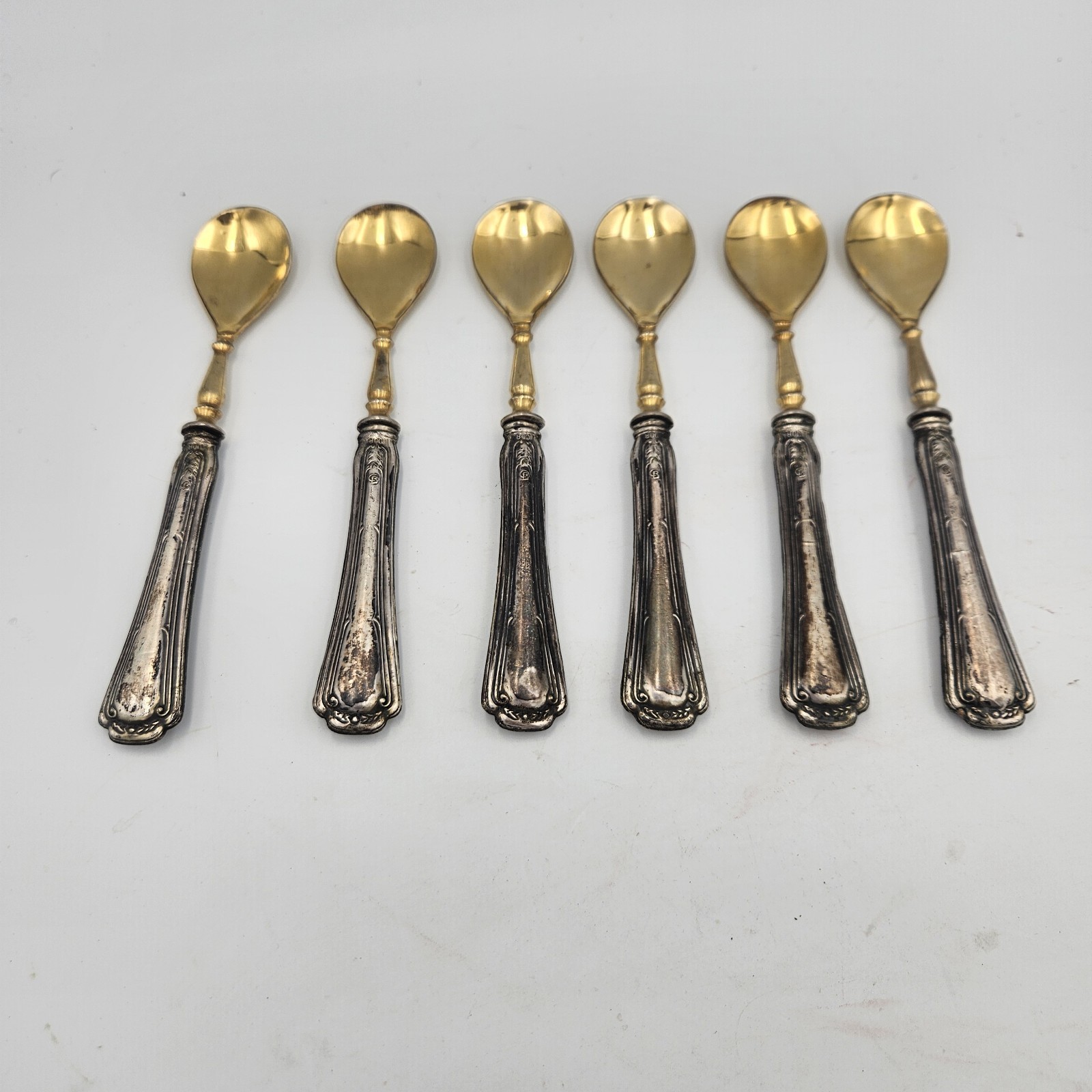 Antique 800 Silver Handled Spoons Gold Washed Set of 6 Antique 800 Silver Handled Spoons Gold Washed Set of 6