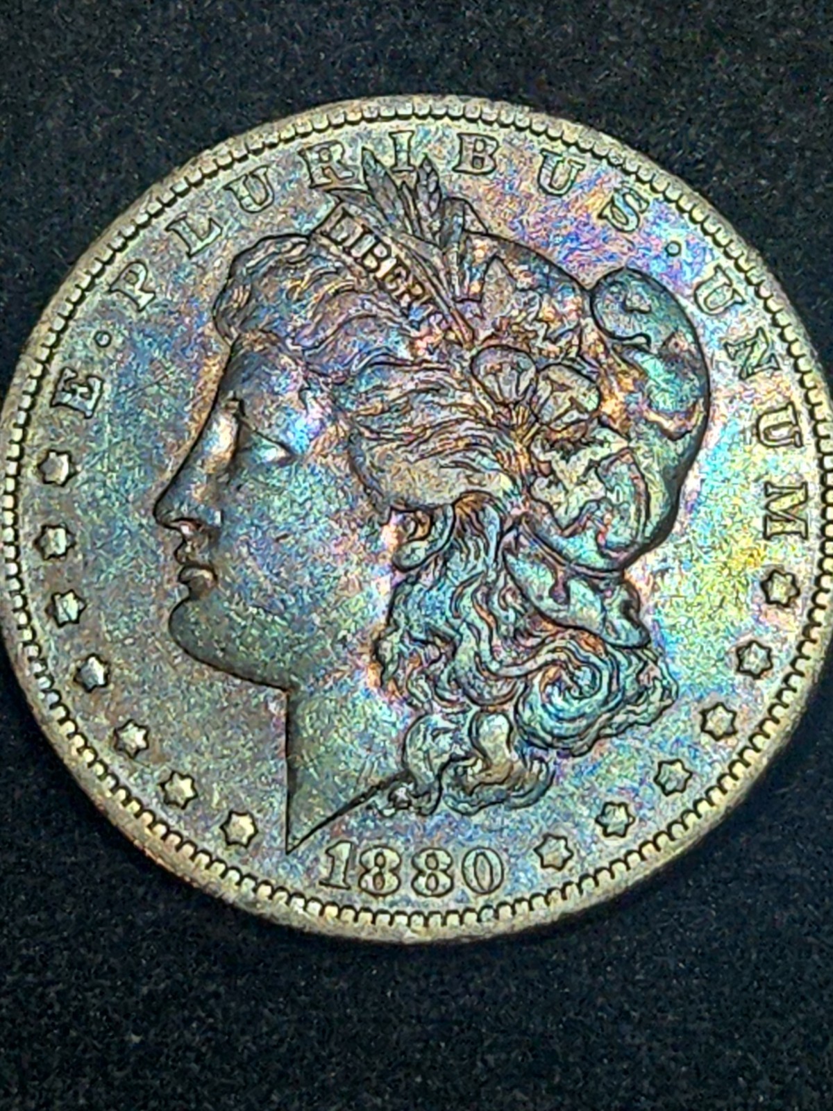 1880-o Micro o Morgan Silver Dollar  EF++/AU Rainbow Toner Beautiful Coin