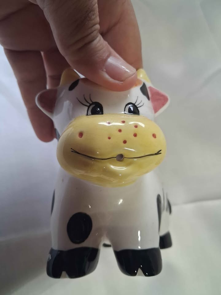 Vintage Ceramic Cow Creamer Pitcher Black and White Spotted