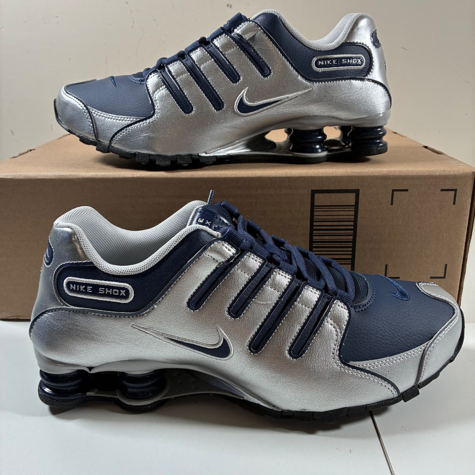 NEW Nike Shox NZ Mens 9.5 Midnight Navy Silver 378341-402 Running Shoes