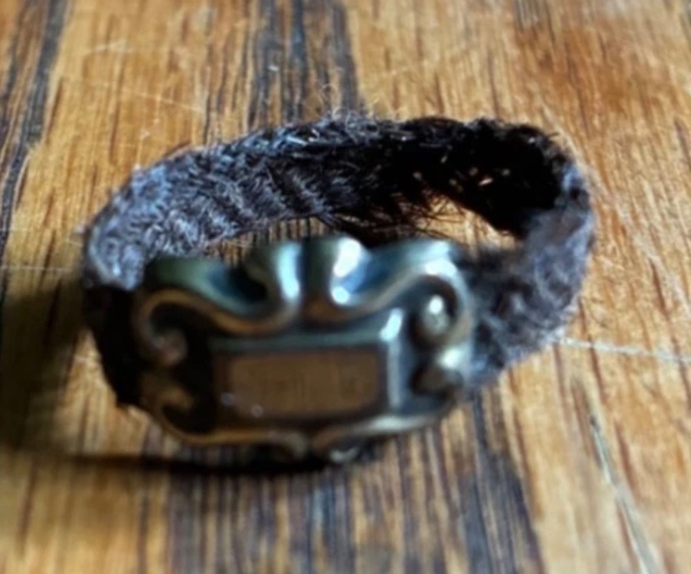 Antique Victorian Mourning Hair Ring Woven Hairwork Jewelry Scroll Front
