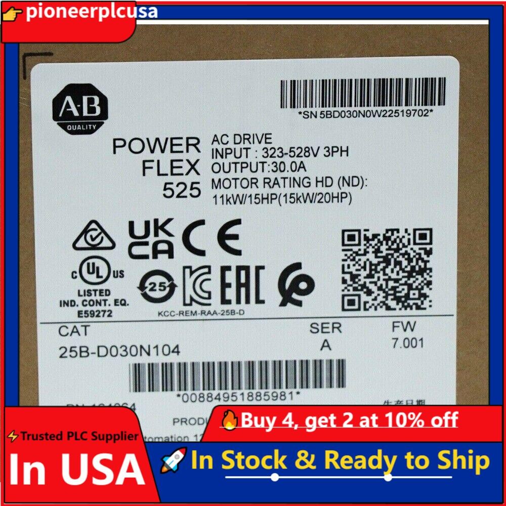 25B-D030N104 PowerFlex 525 15kW 20Hp AC Drive New AB 25BD030N104 US Free Tax 25B-D030N104 PowerFlex 525 15kW 20Hp AC Drive New AB 25BD030N104 US Free Tax