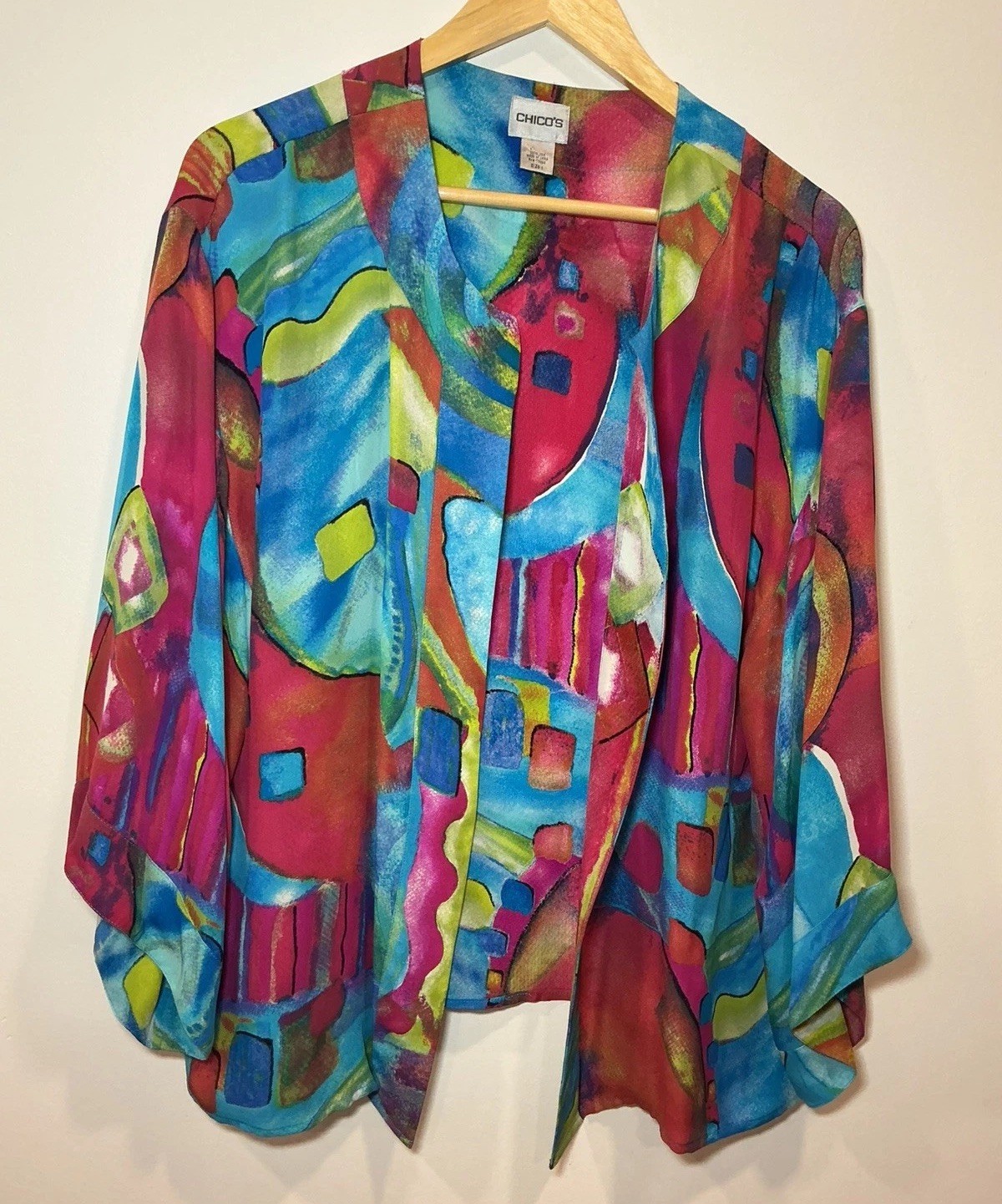 Chico\'s 100% Silk Open Front Multi Color Blouse- Size-0/ US-4