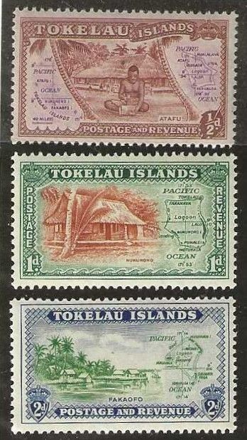 TOKELAU ISLANDS #1 - 3 Mint NH 1948 First Issue Map Scenes