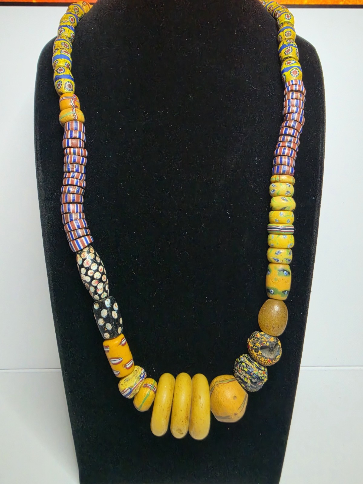 Antique Venetian Millefiori African Trade Bead Necklace 60 Old Beads 36”
