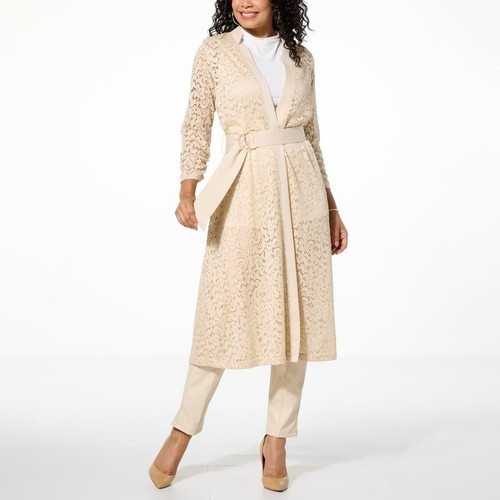 C WONDER By Christian Siriano Womens Lace & Ponte Duster Topper LP New Champagne