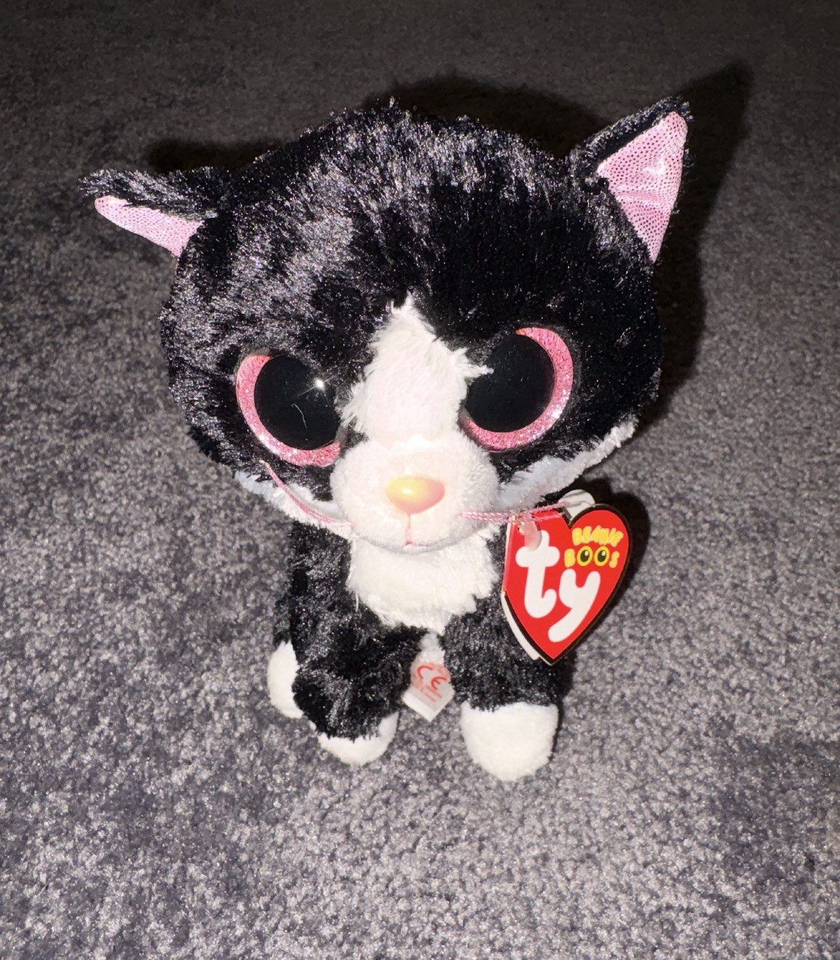 *Retired* TY Beanie Boos PEPPER  Cat Sparkle Pink Ear (2014) Plush 6\'\' NWT