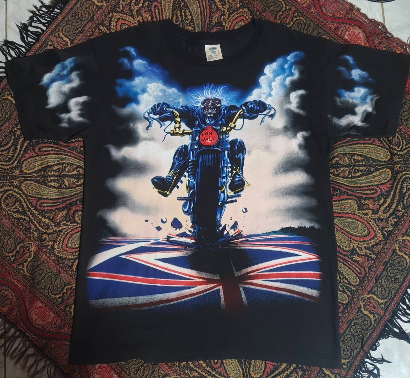 Vintage 90\'s Iron Maiden Don\'t Walk Motorcycle T-Shirt Winterland Made USA L
