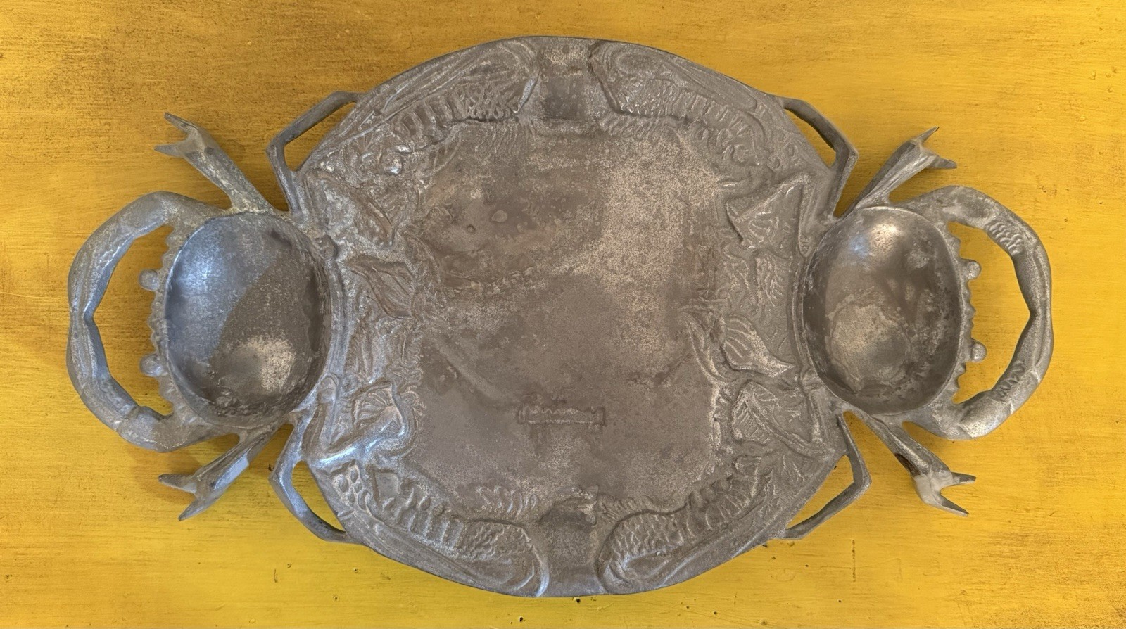 Arthur Court Serving Tray Platter 1988 Cast Aluminum Crab Dish 23