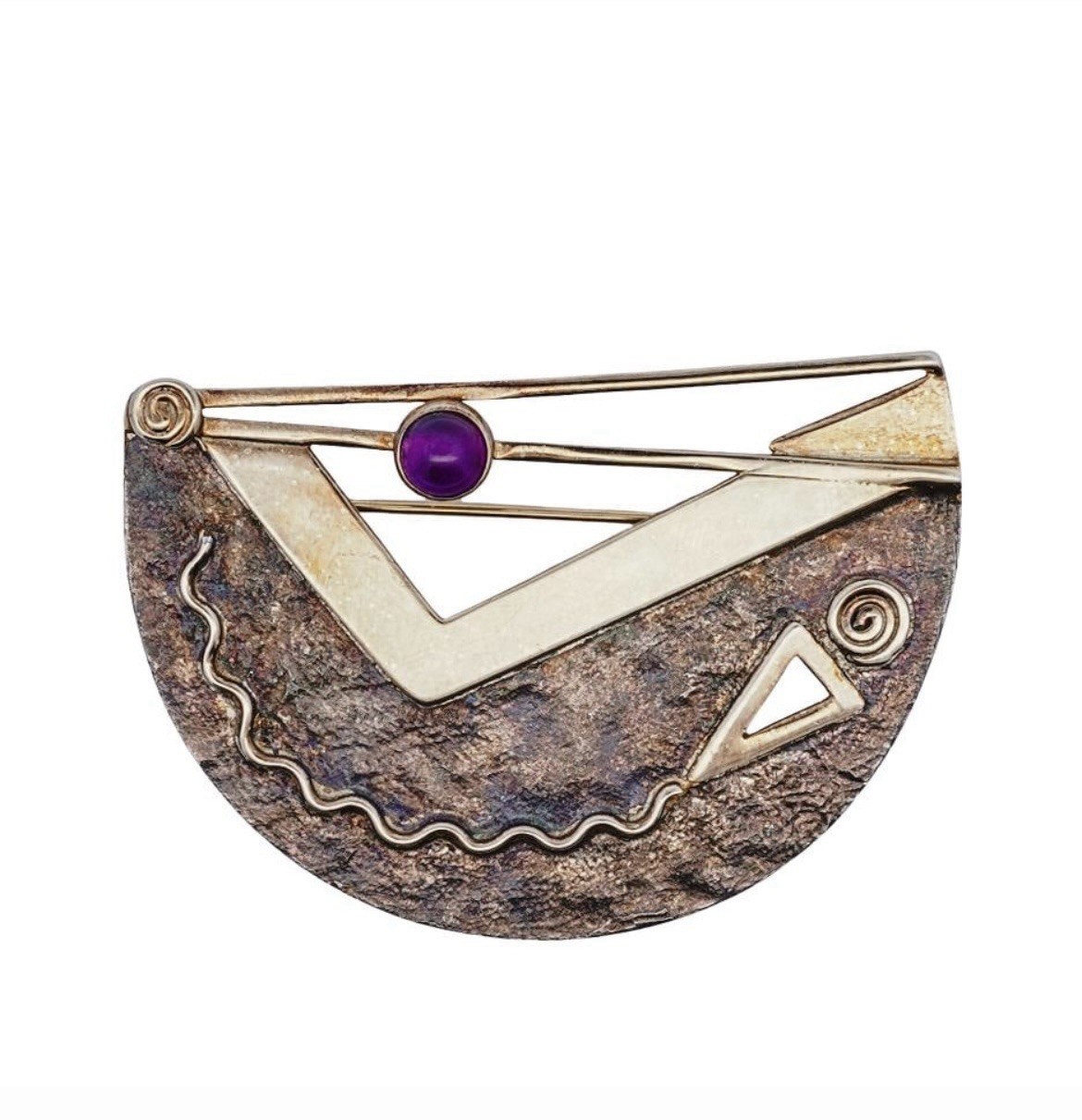 Artisan Signed Brooch with amethyst