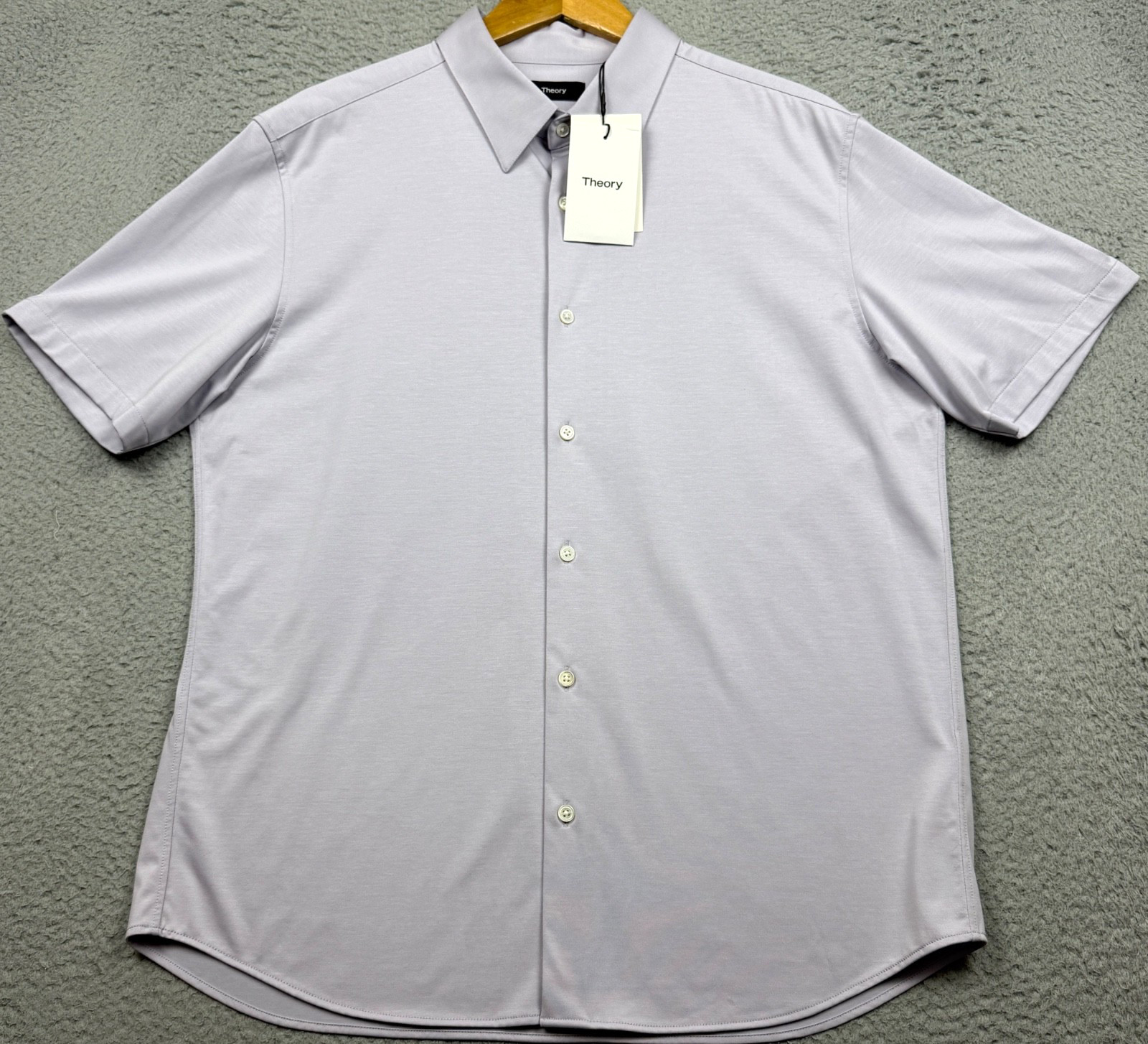 Theory Irving Structure Knit Shirt Mens XL Light Purple Button Up Short Sleeve