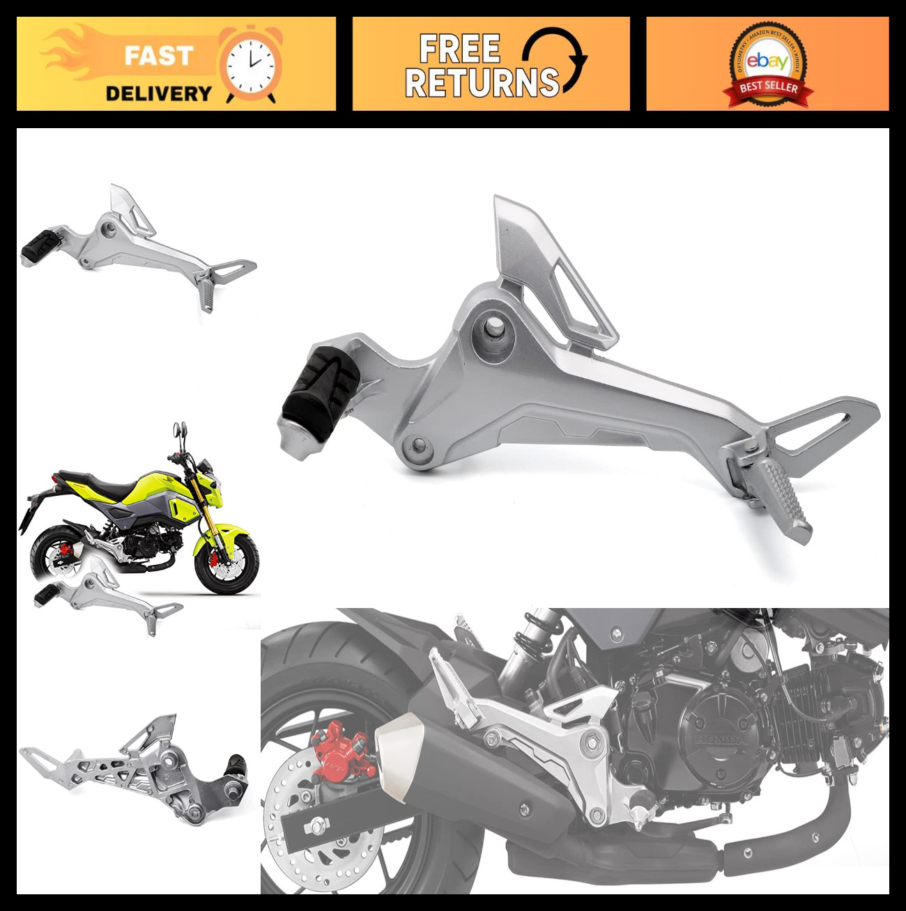 Motorcycle Left Side Footpegs Pedal Footrest Assembly for Honda Grom MSX125 2016