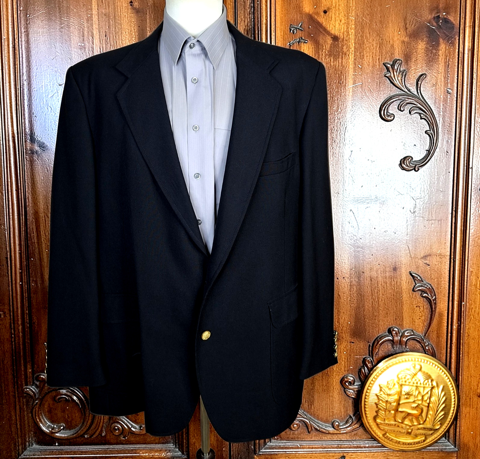Sutter & Grant Blazer Mens 48L Black with Gold Buttons USA Vintage