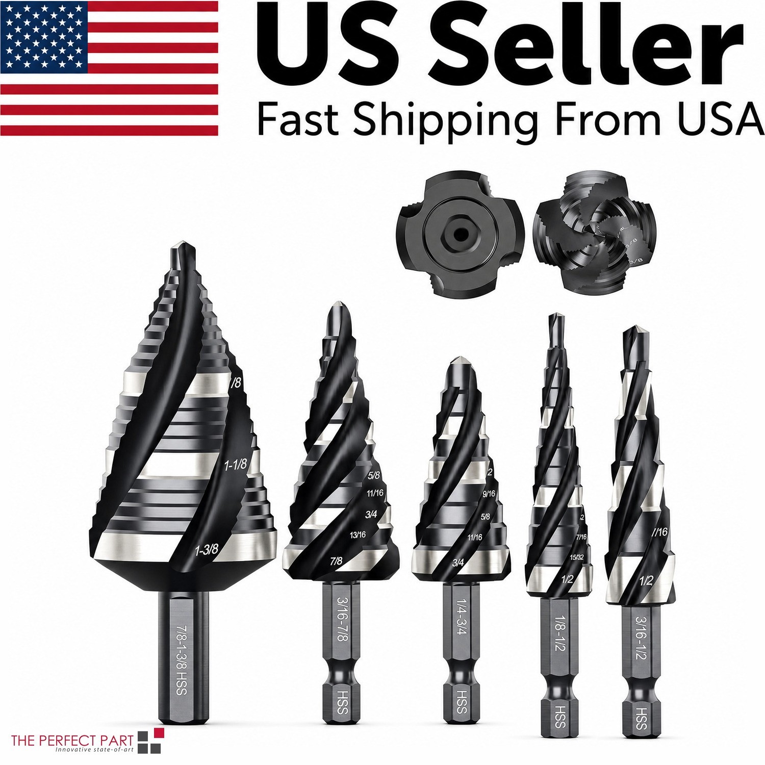 Spiral Flute Step Drill Bit Set, 5 Pcs HSS Step Drill Bits Unibit Step Drill Bit Spiral Flute Step Drill Bit Set, 5 Pcs HSS Step Drill Bits Unibit Step Drill Bit