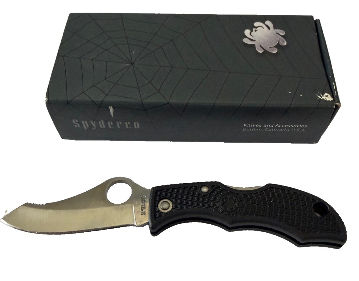 Spyderco Jester JBKP Black FRN Plain Edge AUS-6 Seki Japan Box Rare NOS Vintage